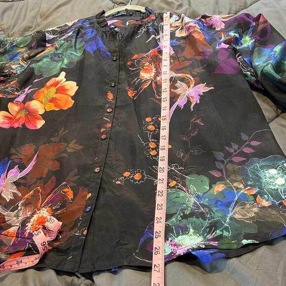 Johnny WasJolene Floral Silk Ruffled Long Sleeve Blouse - Picture 9 of 11